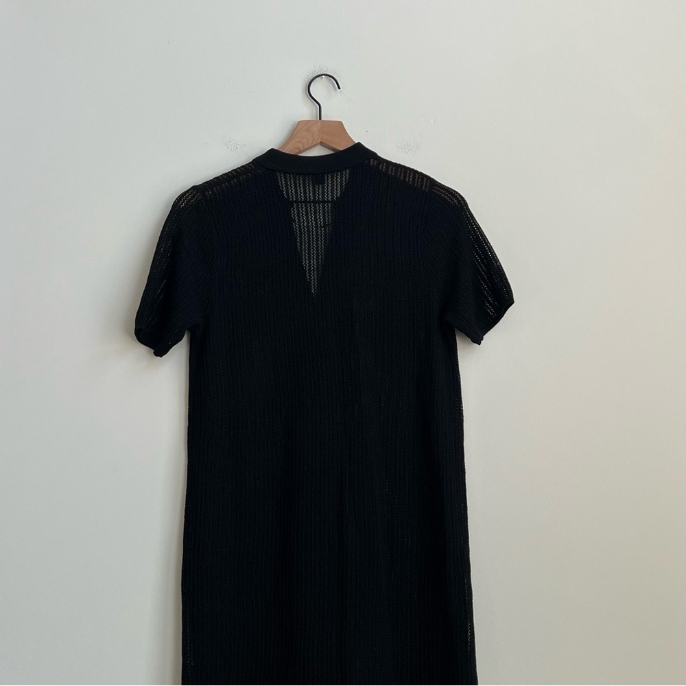 UNIQLO Lace Knit Dress Wool A-line Button Down Black  XS Open Knit midi collared - Picture 12 of 14